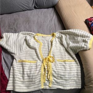 Free People Yellow and White Striped Top